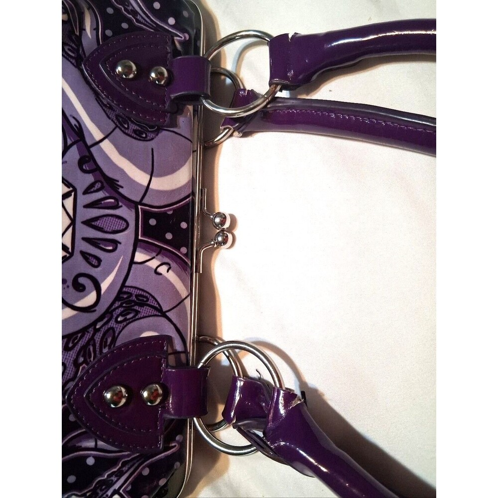 Y2K Purple Octopus Skull / Kraken Kisslock Frame Satchel Handbag - Picture 8 of 15